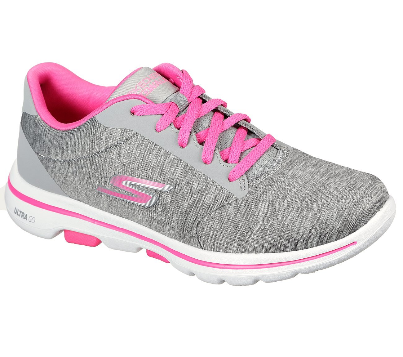 GO WALK 5-TRUE, GREY/PINK Footwear Lateral View