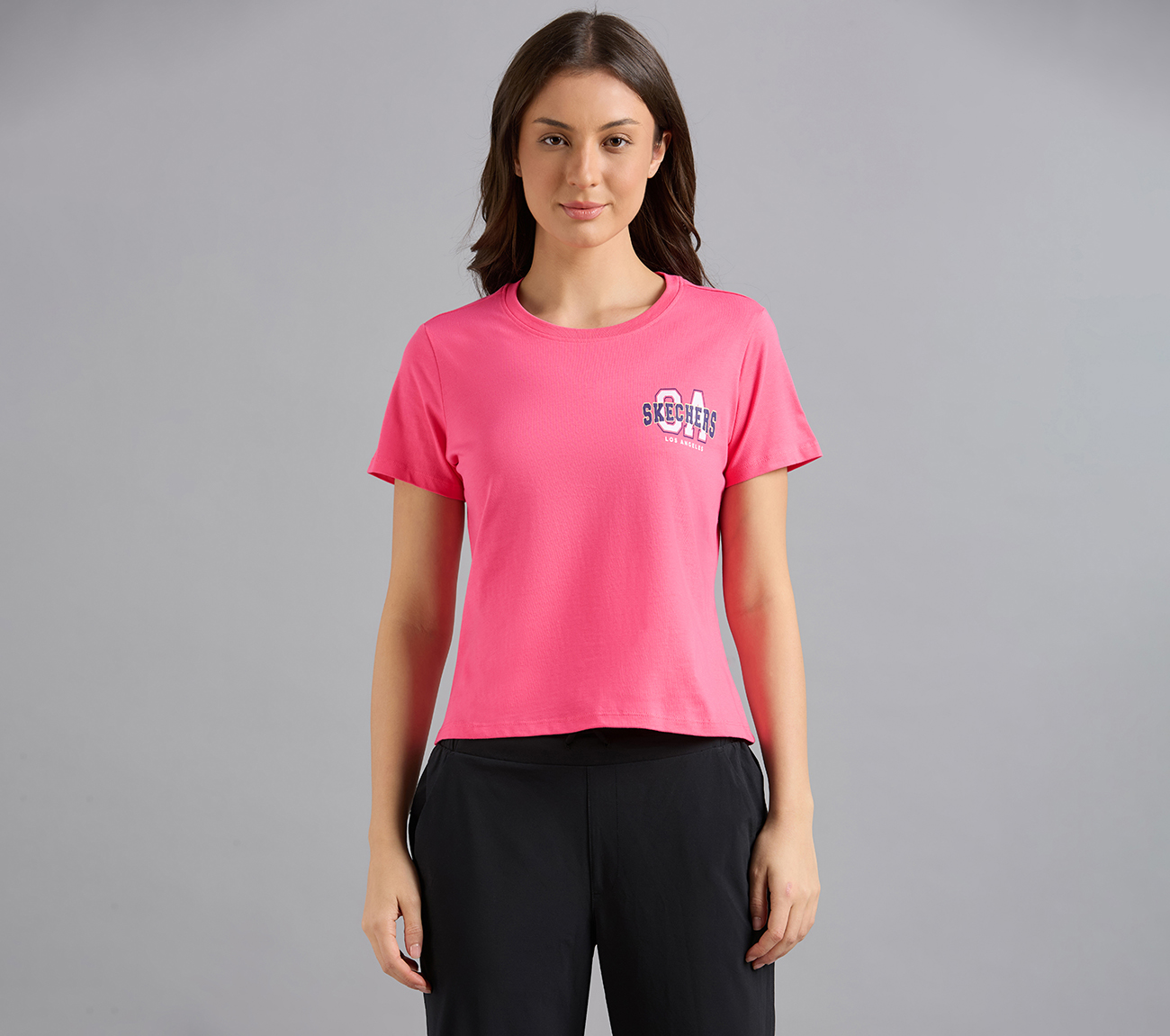 L.A. PLACEMENT PRINT T-SHIRT, H.PINK Apparel Lateral View