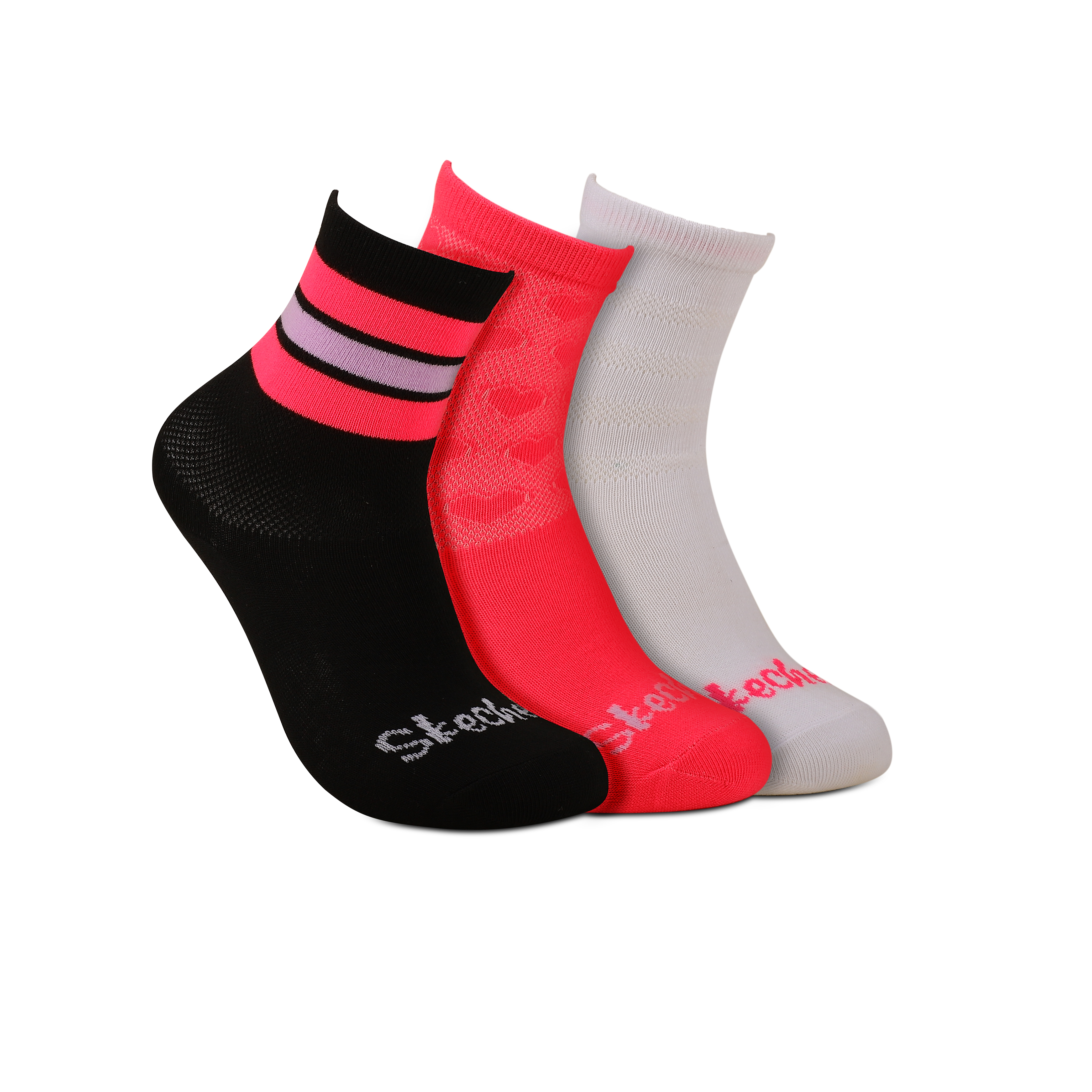 3PK GIRLS NON TERRY CREW, PINK/WHITE Accessories Lateral View