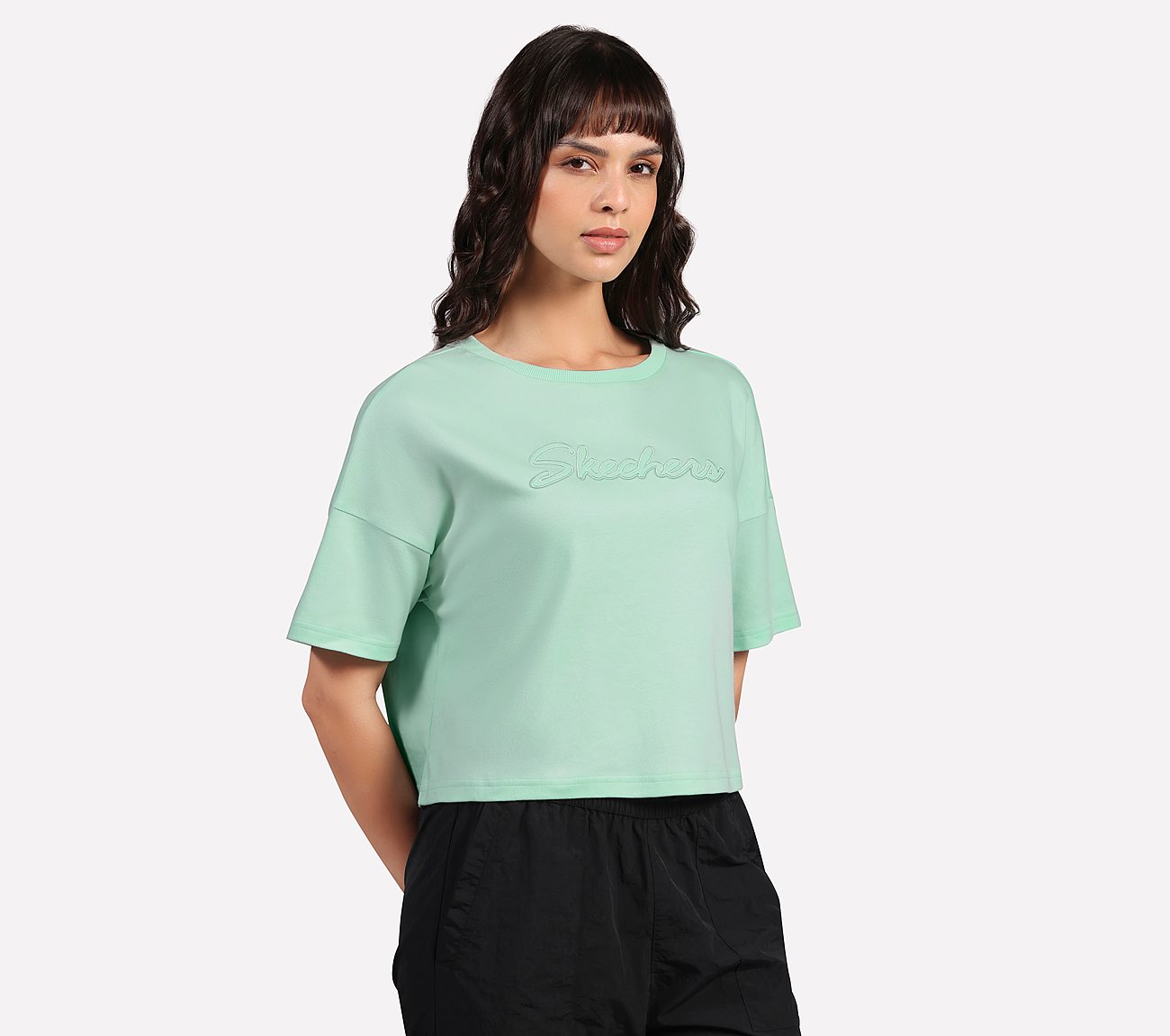 EMBROIDERED BOXY FIT T-SHIRT, AQUA/PURPLE