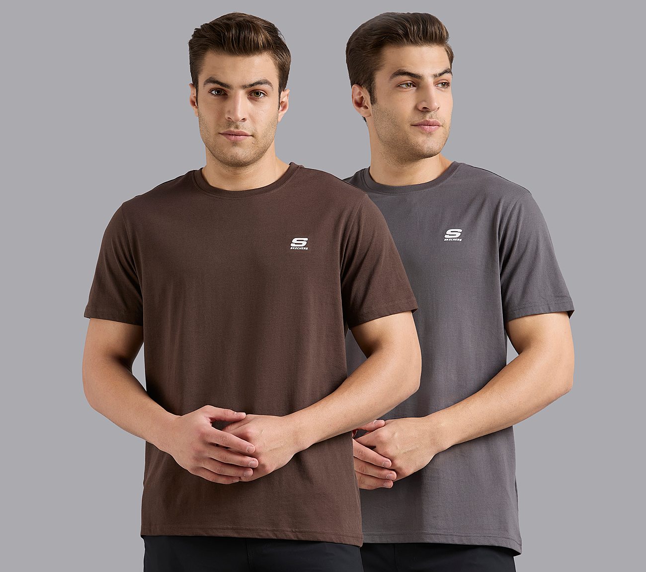 SS CREWNECK T-SHIRT-2PC PACK, SLATE/BROWN Apparel Lateral View