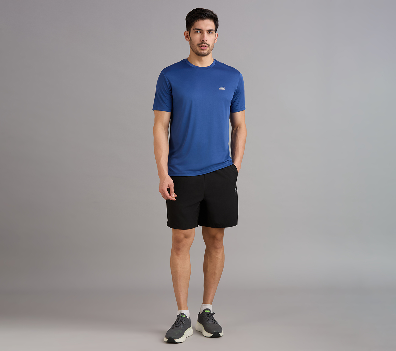 SS PERFORMANCE T-SHIRT, GUNMETAL/BLUE Apparel Right View