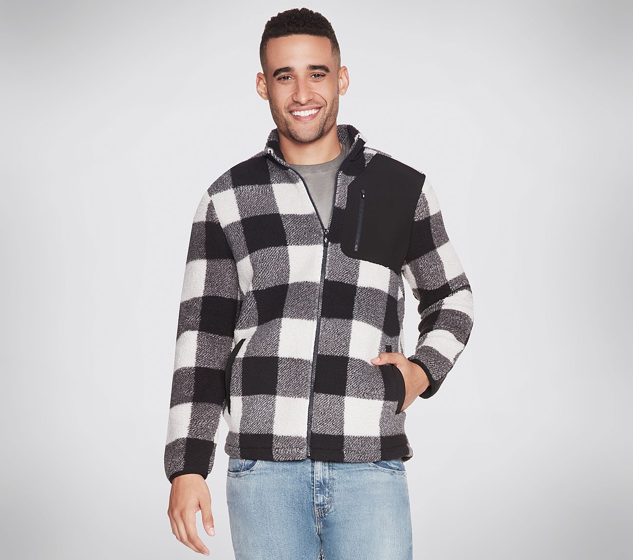 SWIFT PRINTED SHERPA JACKET, GREY Apparel Lateral View