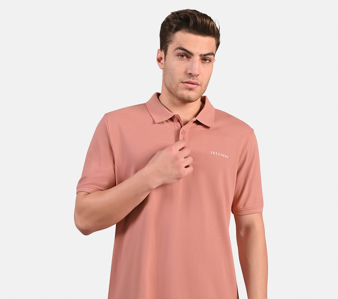 MENS CORE POLO, BLK/PINK/ORANGE Apparel Right View