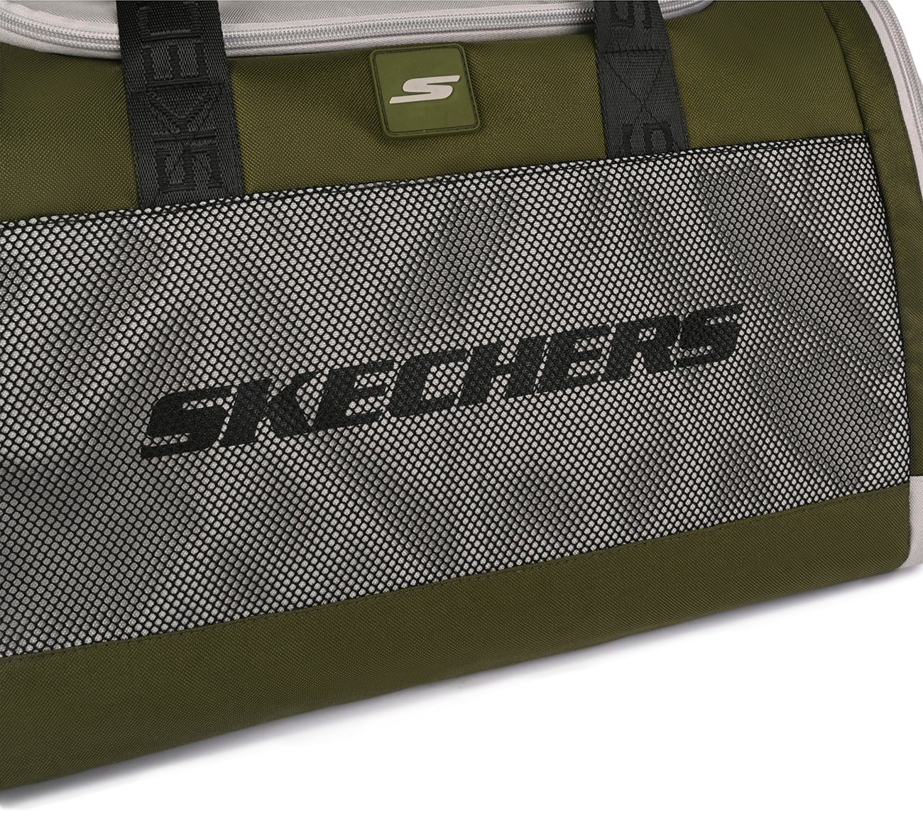 MONOCHROME DUFFLE BAG WITH MESH DETAILED, OLIVE