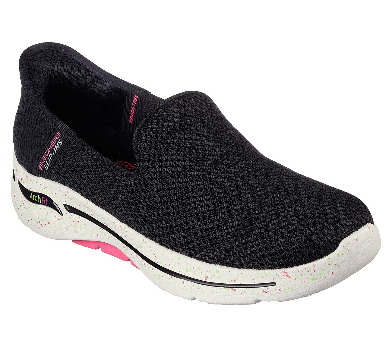 Skechers Black/Hot Pink Go-Walk-Arch-Fit Women's Slip On Shoes - Style ...