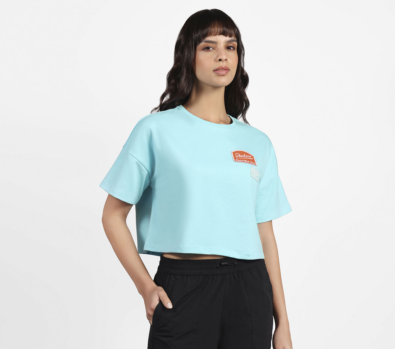 DROP SHOULDER BADGE T-SHIRT, SILVER/PURPLE/TURQUOISE Apparel Bottom View