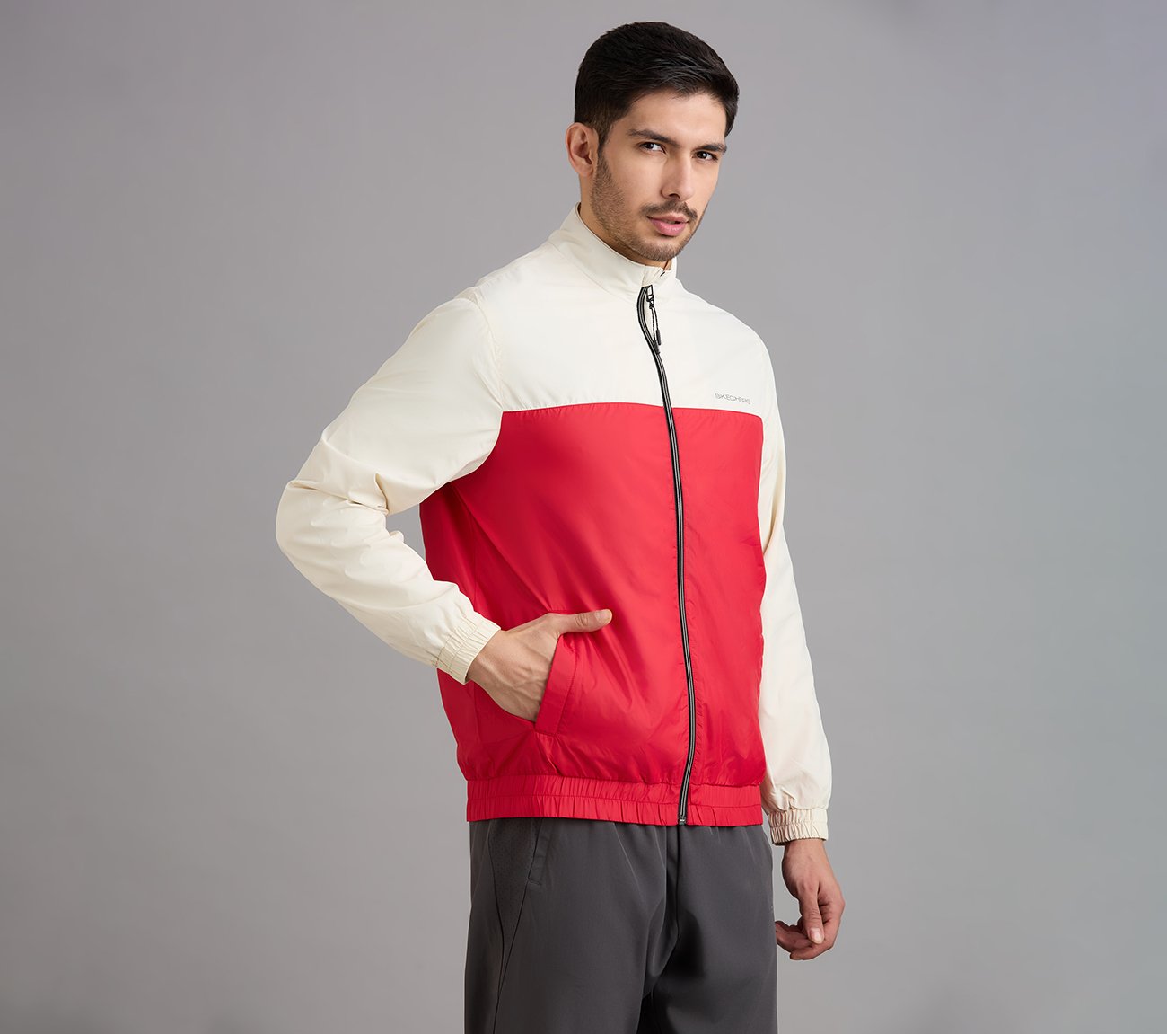 COLOR BLOCK PICKLEBALL WINDBREAKER, GRAY/RED Apparels Bottom View