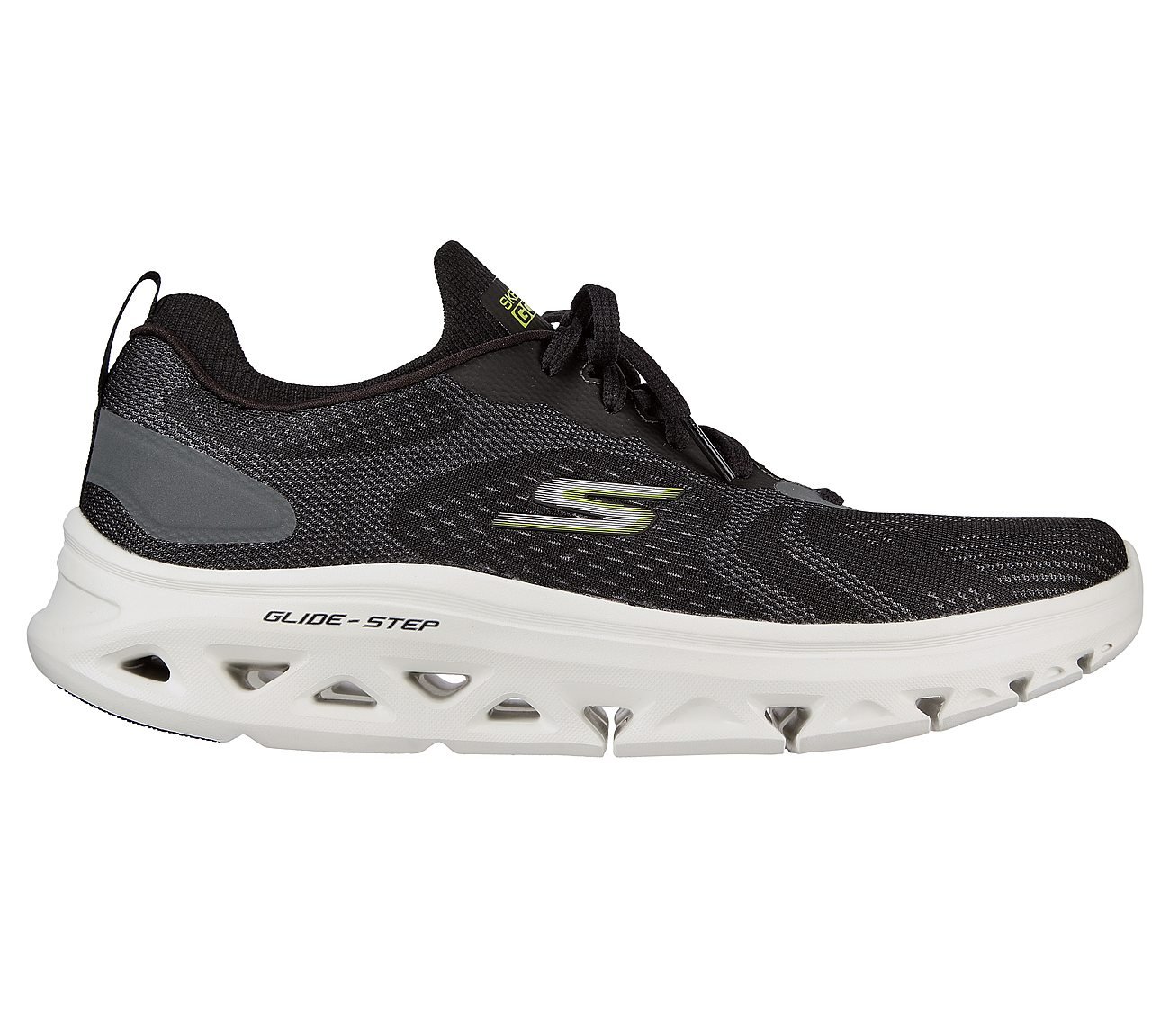 GO RUN GLIDE-STEP FLEX-RADAR, BLACK/LIME Footwear Lateral View