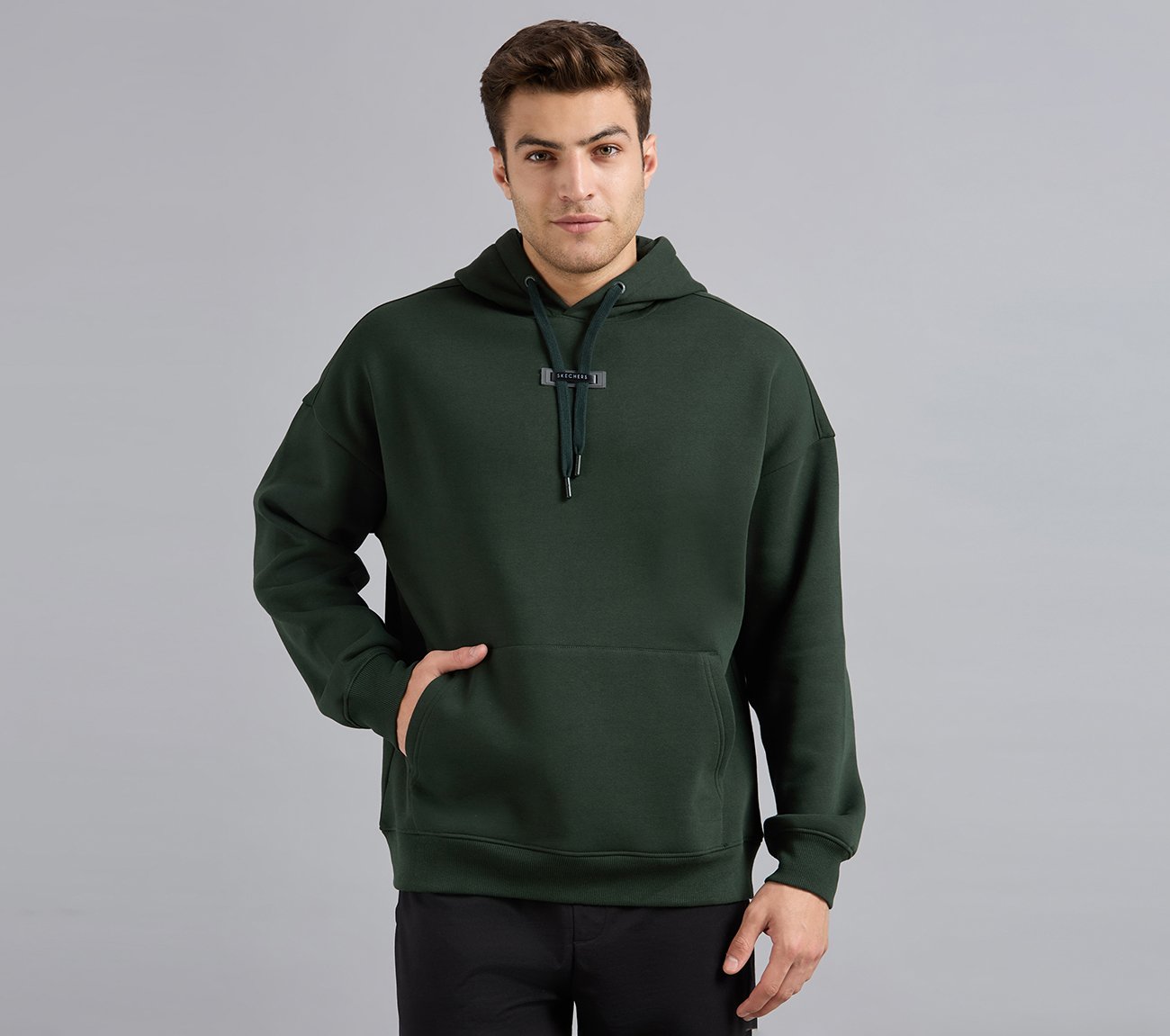 SKECHERS CORD LOOP HOODIE, BROWN/SAGE Apparels Lateral View