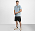 BRANDED DOUBLE PLACKET POLO, CHARCOAL/LT. BLUE