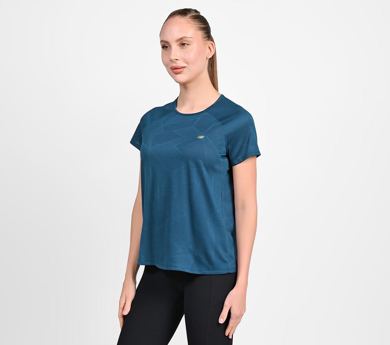 RAGLAN SLEEVE WITH OVERLAP BACK T-SHIRT, NAVY Apparel Top View