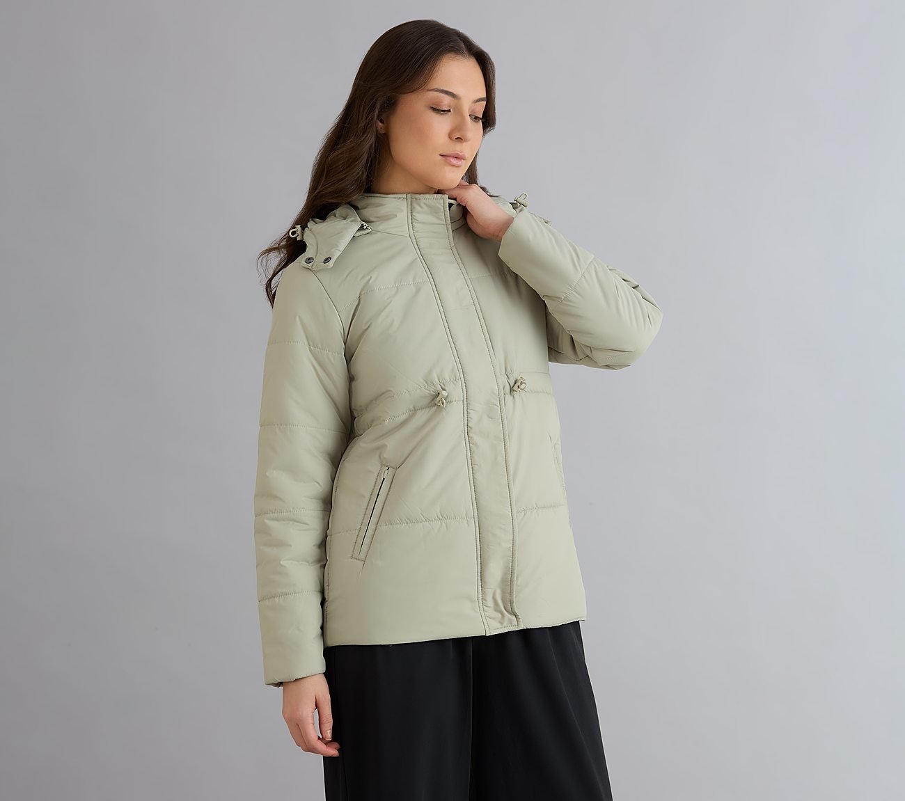 QUILTED WAIST CINCHED JACKET, YELLOW/BLUE Apparels Bottom View