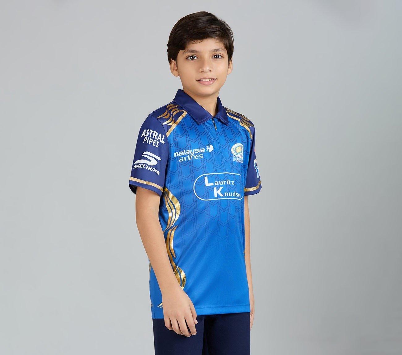 MUMBAI INDIANS IPL KID'S REPLICA JERSEY 2026, ROYAL/NAVY/LIME Apparel Bottom View