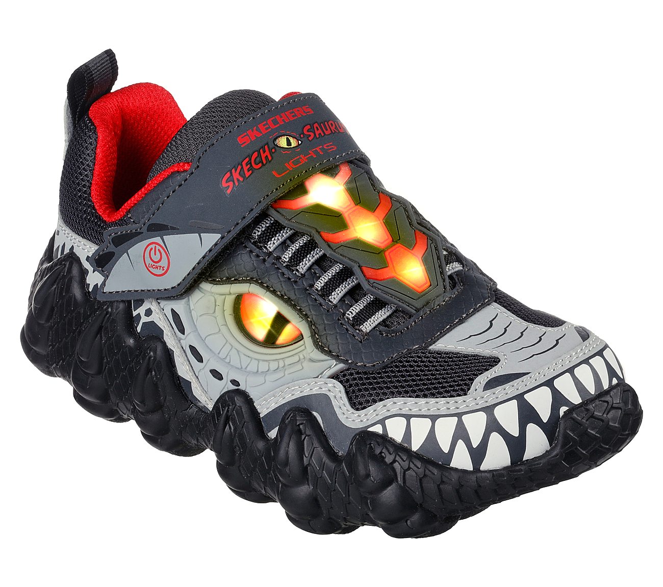 SKECH-O-SAURUS LIGHTS-DINO-TR, CHARCOAL/RED Footwear Right View