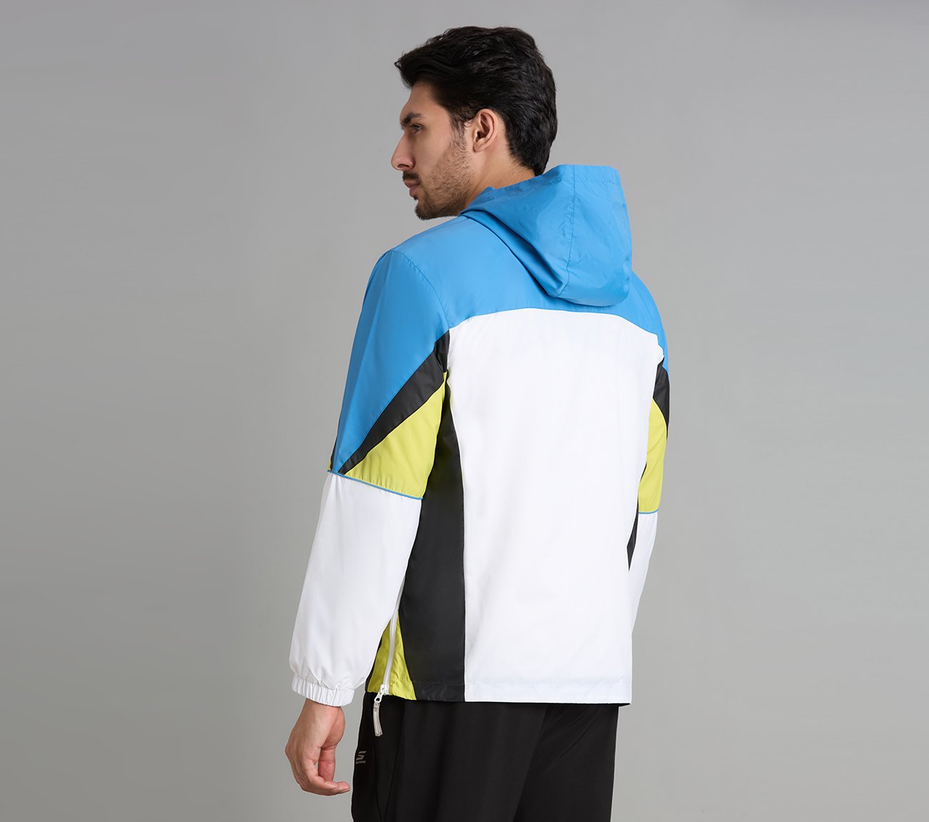 COLORED PANEL HOODED WINDBREAKER, WHITE