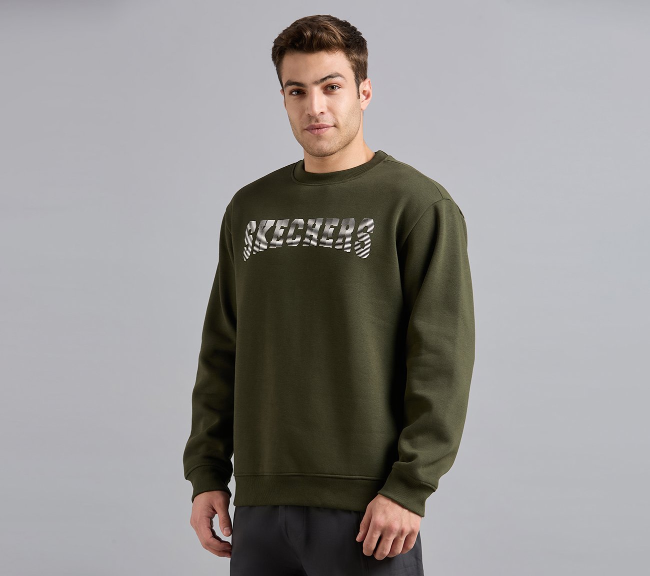 FRONT LINEAR BRANDING SWEATSHIRT, BROWN/SAGE Apparels Top View