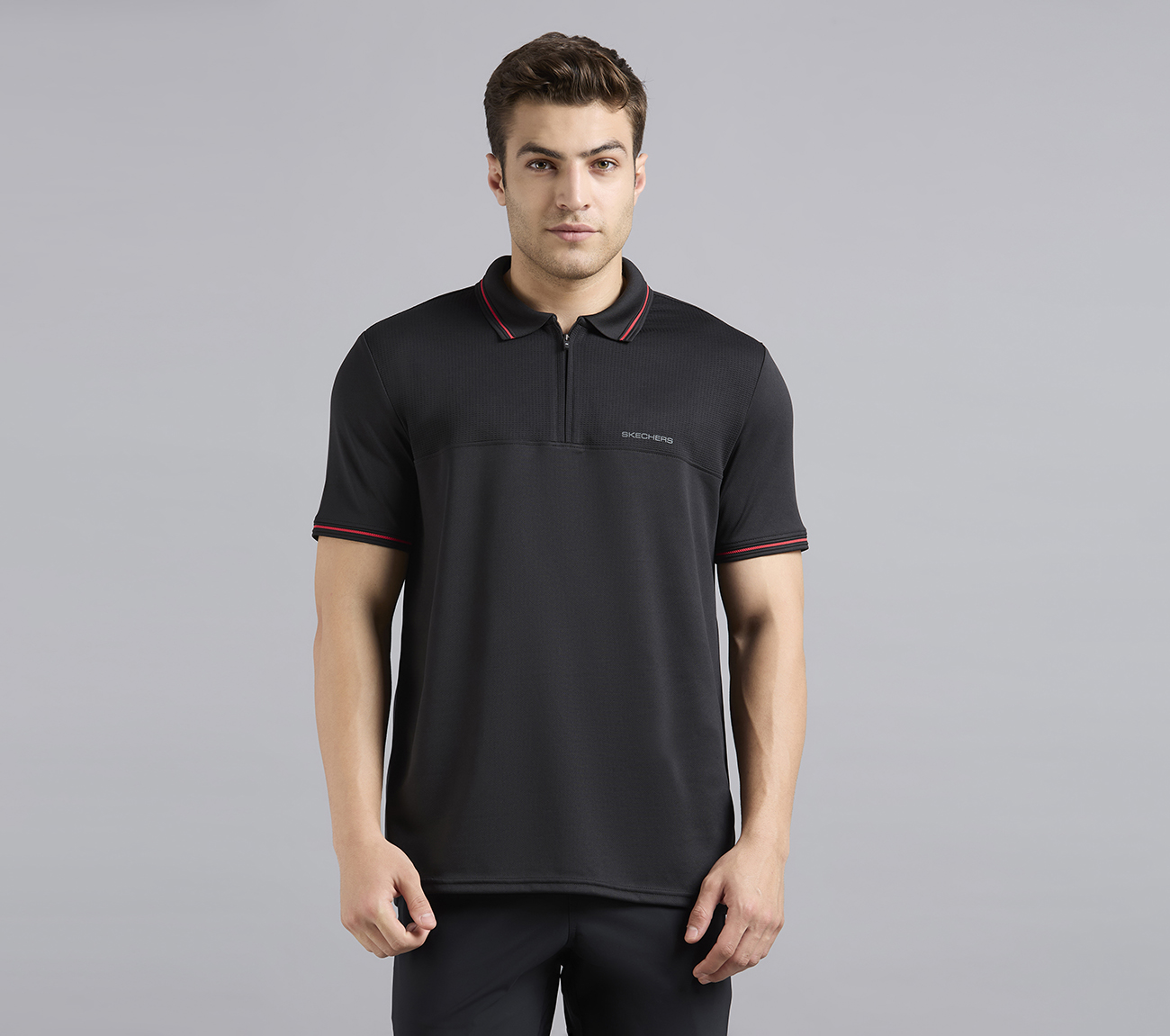 TONAL PANEL GOLF POLO, BLACK