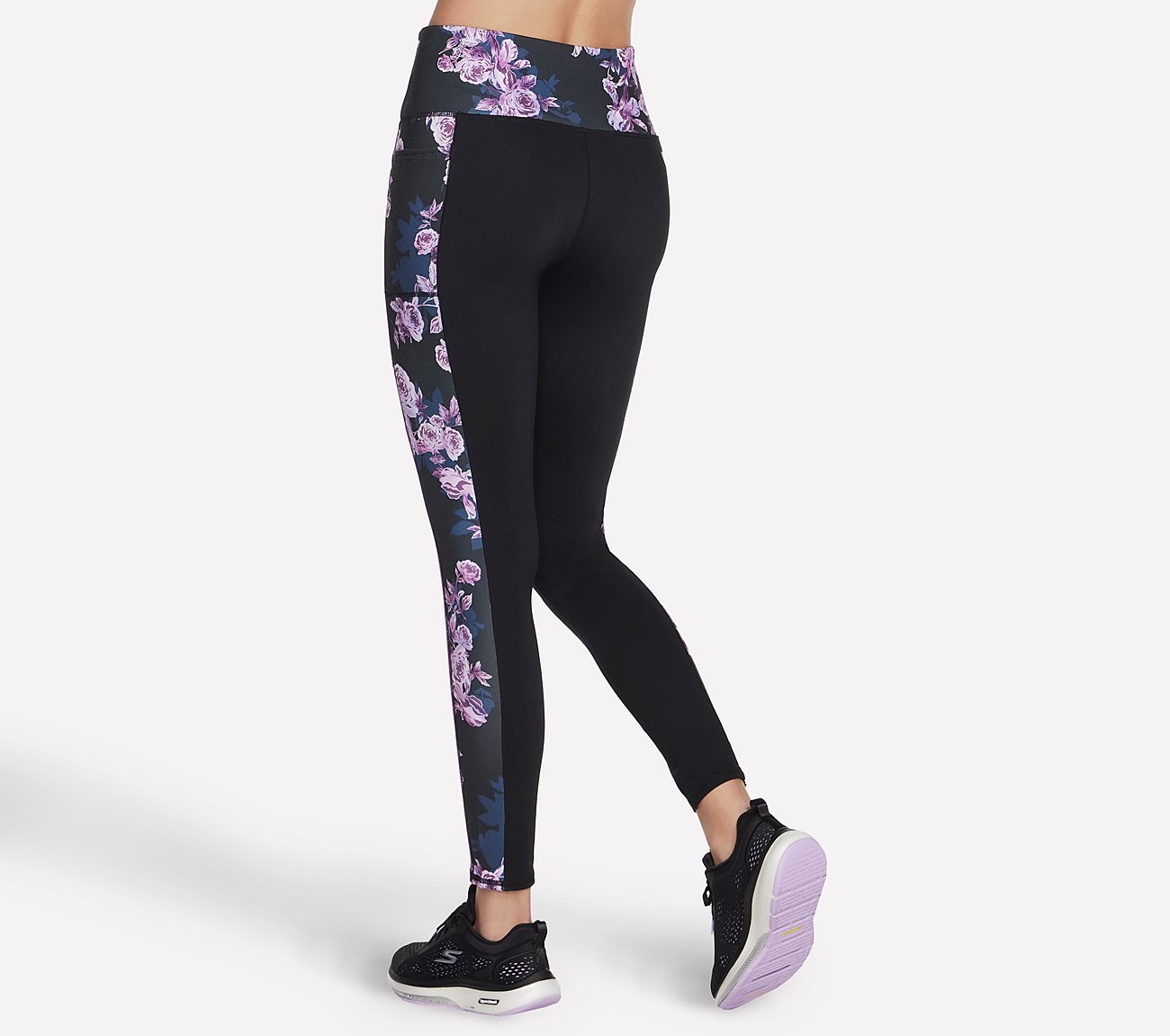 GOSTRETCH WINTER BLOOM LEGGING, BLACK/LAVENDER/PINK Apparels Top View