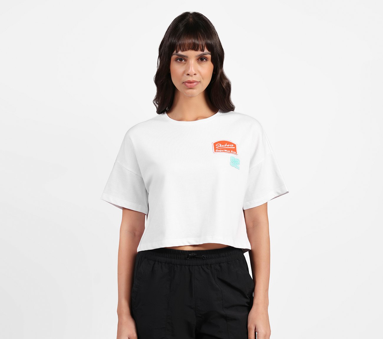 DROP SHOULDER BADGE T-SHIRT, WHITE Apparels Lateral View