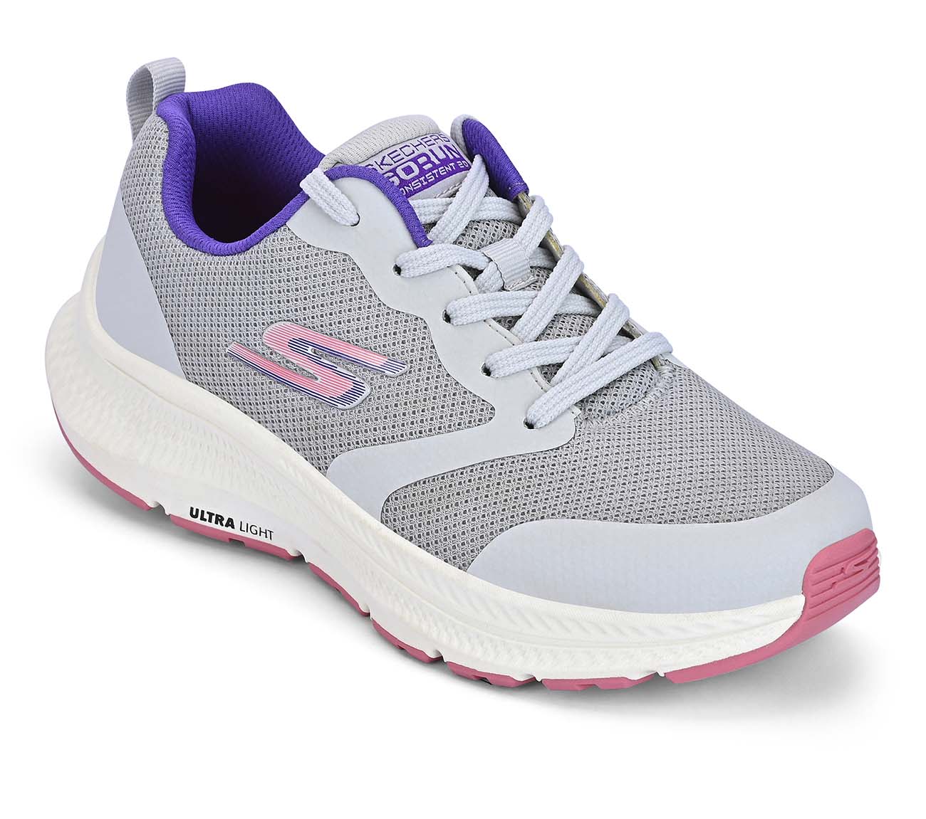 GO RUN CONSISTENT 2, GREY / PURPLE Footwear Right View