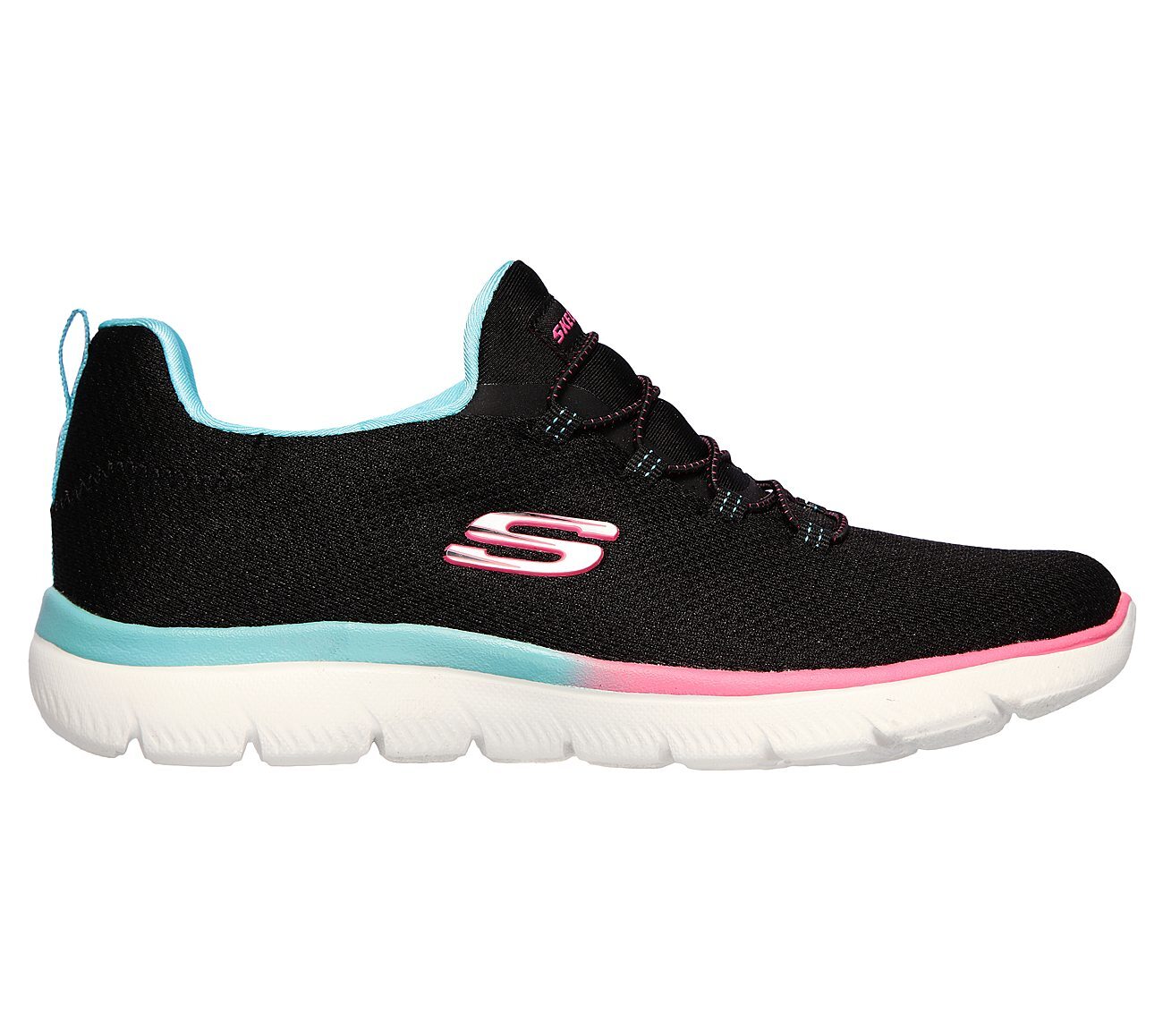 SUMMITS - GLOWING GLITZ, BLACK/BLUE/PINK Footwear Lateral View