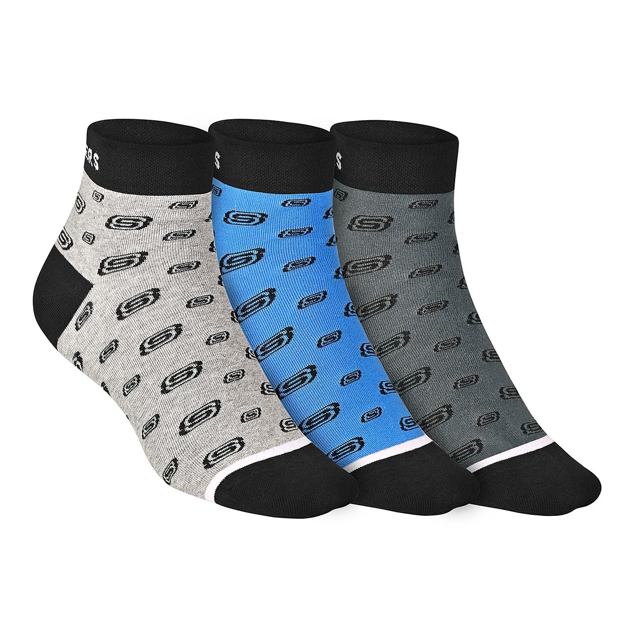 3PK MENS AOP NON TERRY ANKLE, BLACK/CHARCOAL/BLUE Accessories Lateral View