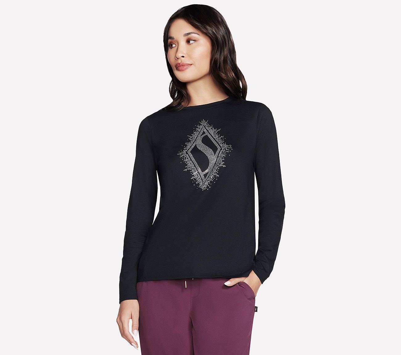 RHINESTONE BURST LS TEE, BBBBLACK
