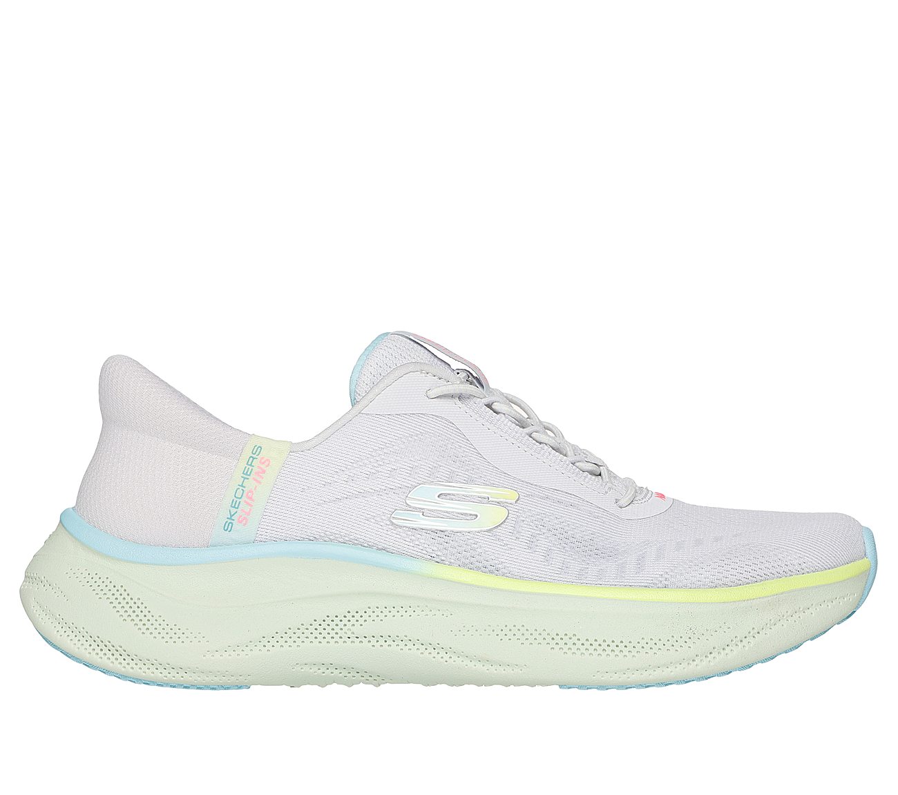SKECH CLOUD-PERFECTLY PLUSH, LIGHT GRAY/MULTI Footwear Lateral View