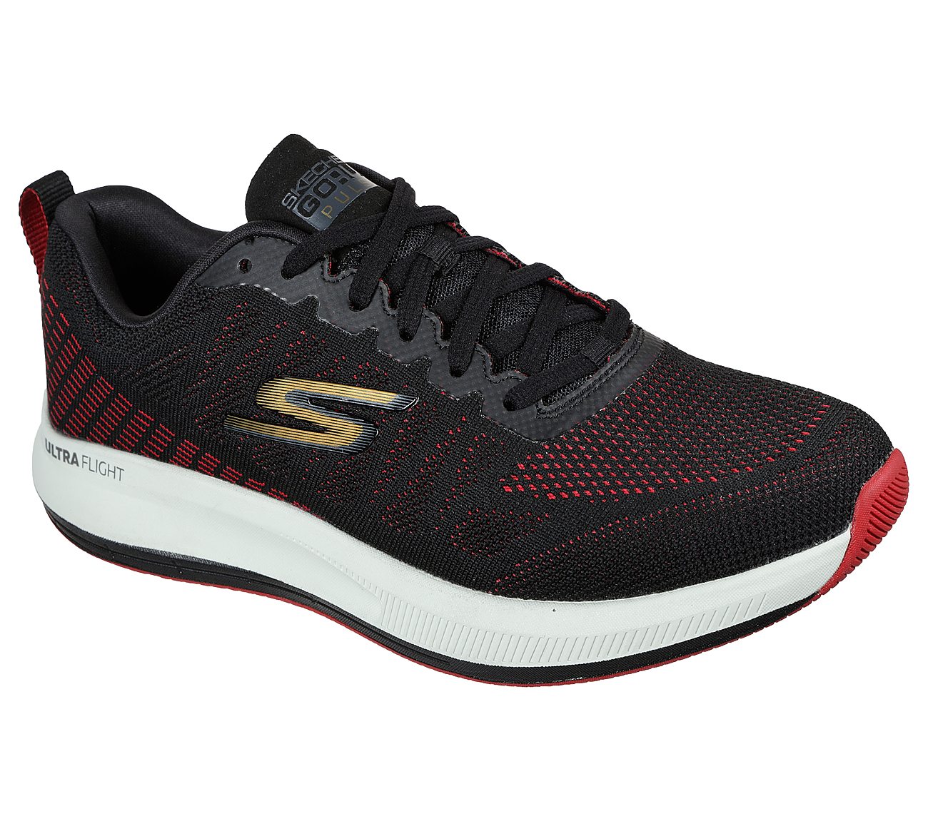 GO RUN PULSE - STRADA, BLACK/RED Footwear Lateral View