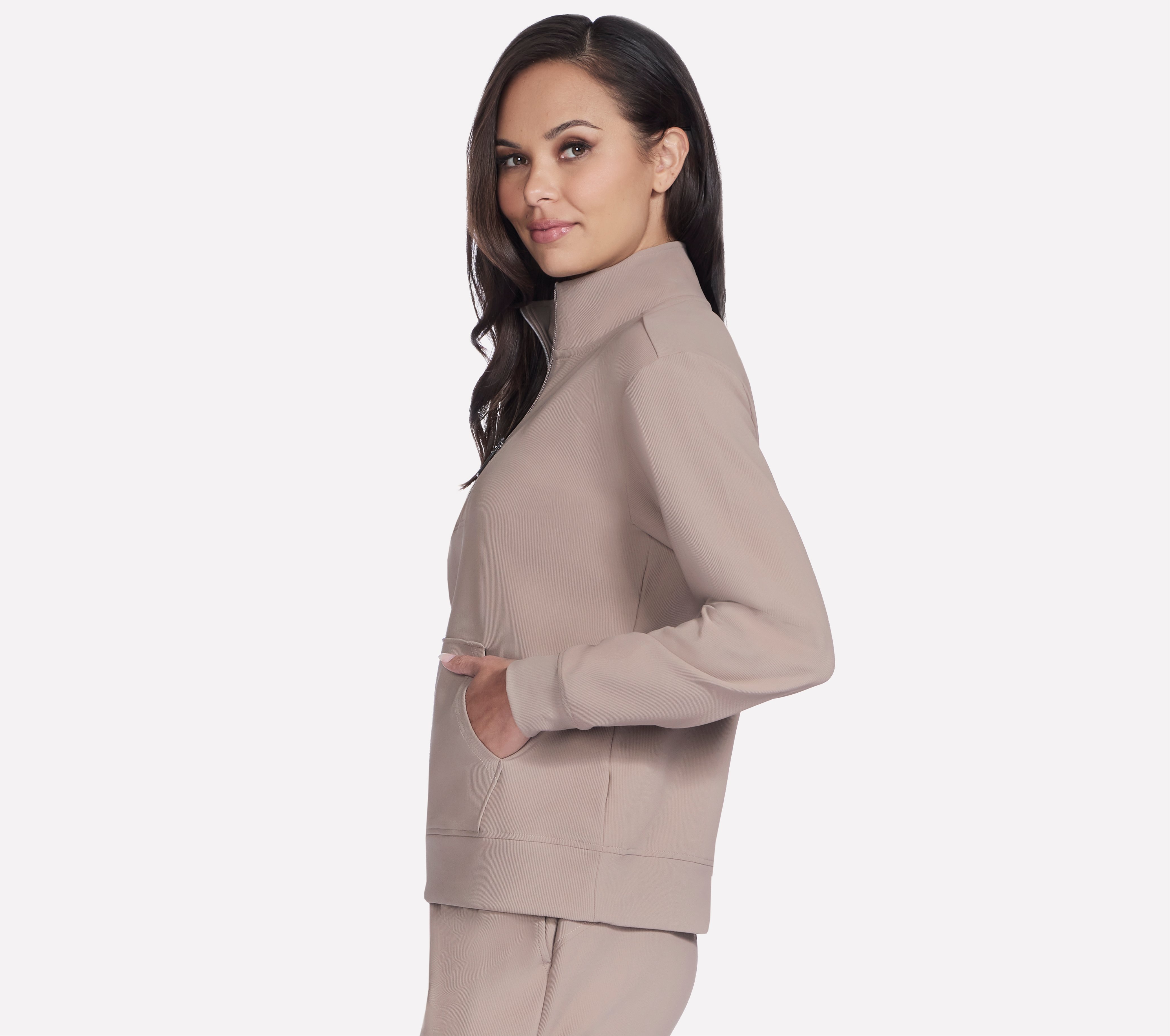GOLUXE RIB FZ JACKET, TAUPE/BROWN Apparels Bottom View
