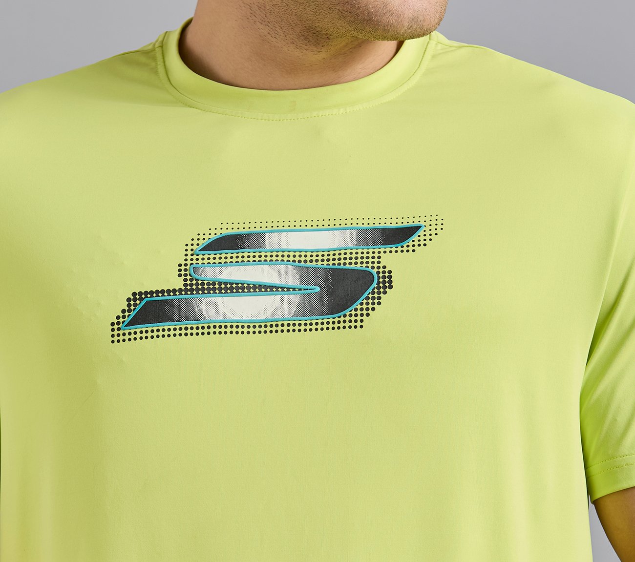SKECHERS NEWSPRINT LOGO TEE, MINT/YELLOW Apparels Right View