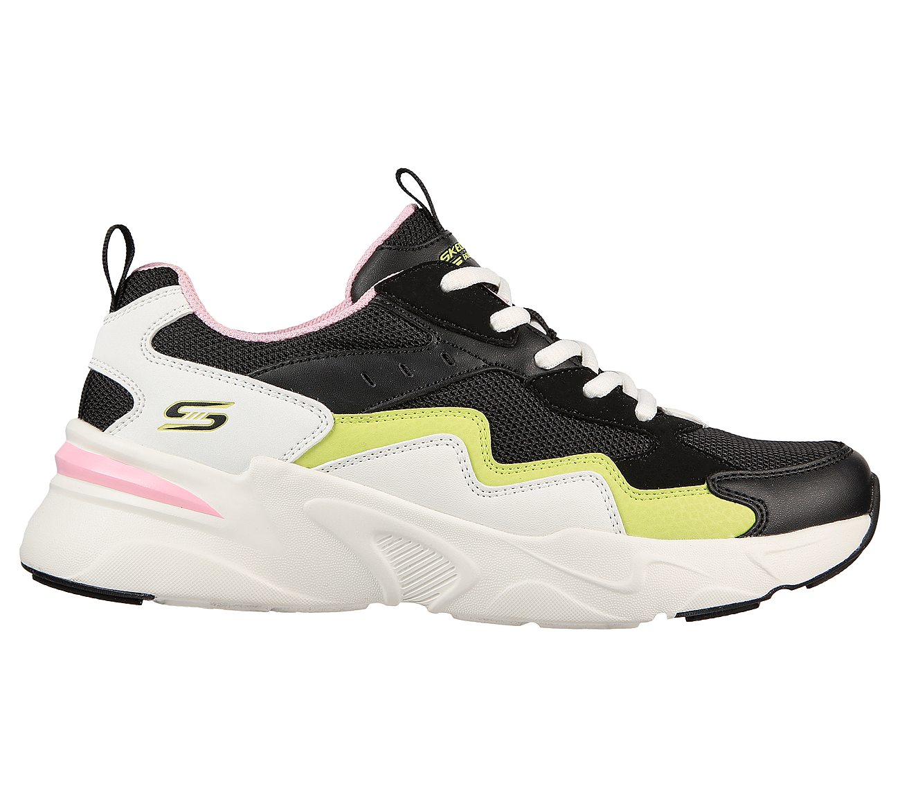 BOBS BAMINA-ZIGZAGGER, BLACK/LIME Footwear Lateral View