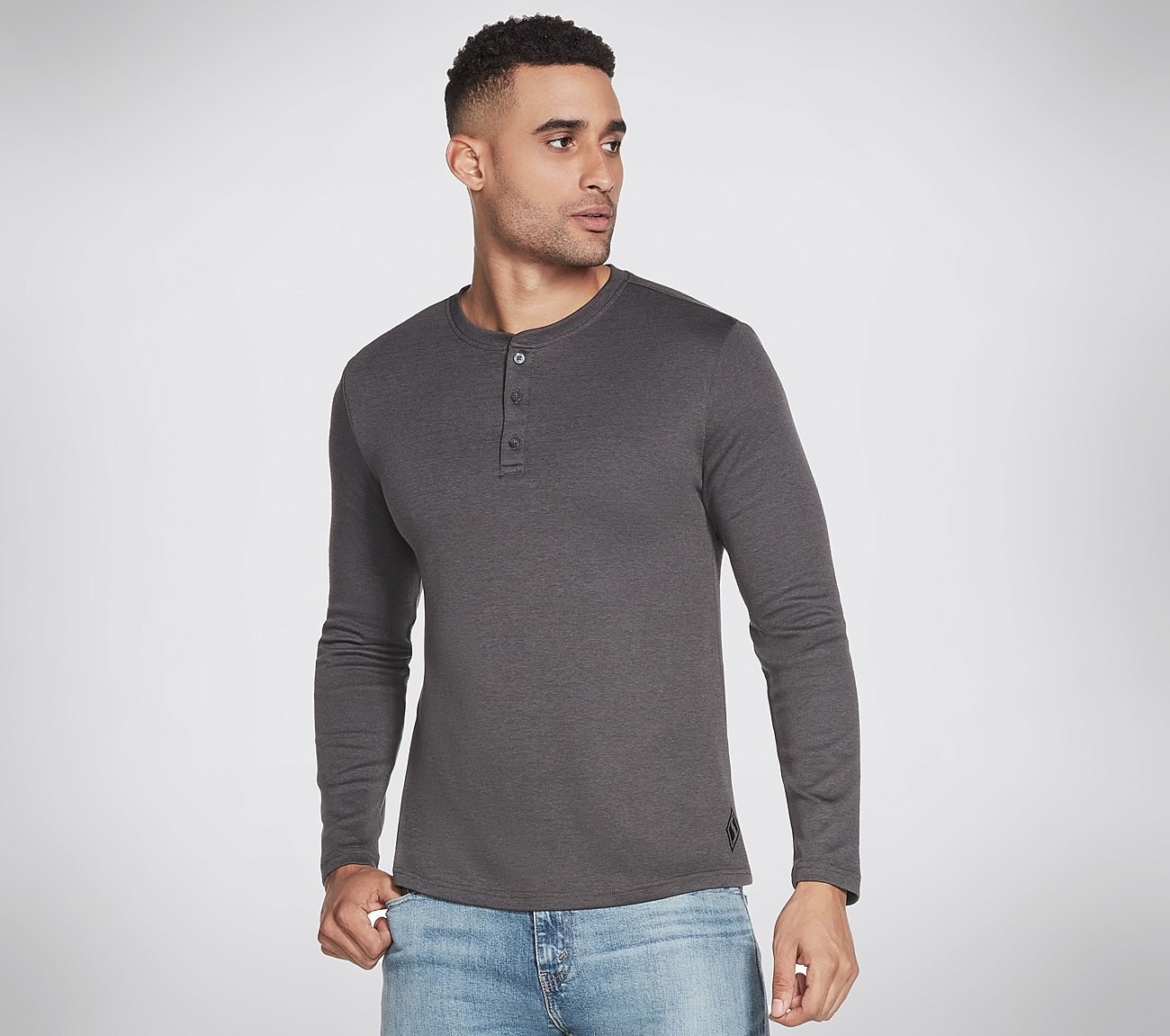 GOKNIT PIQUE HENLEY, CCHARCOAL Apparels Bottom View