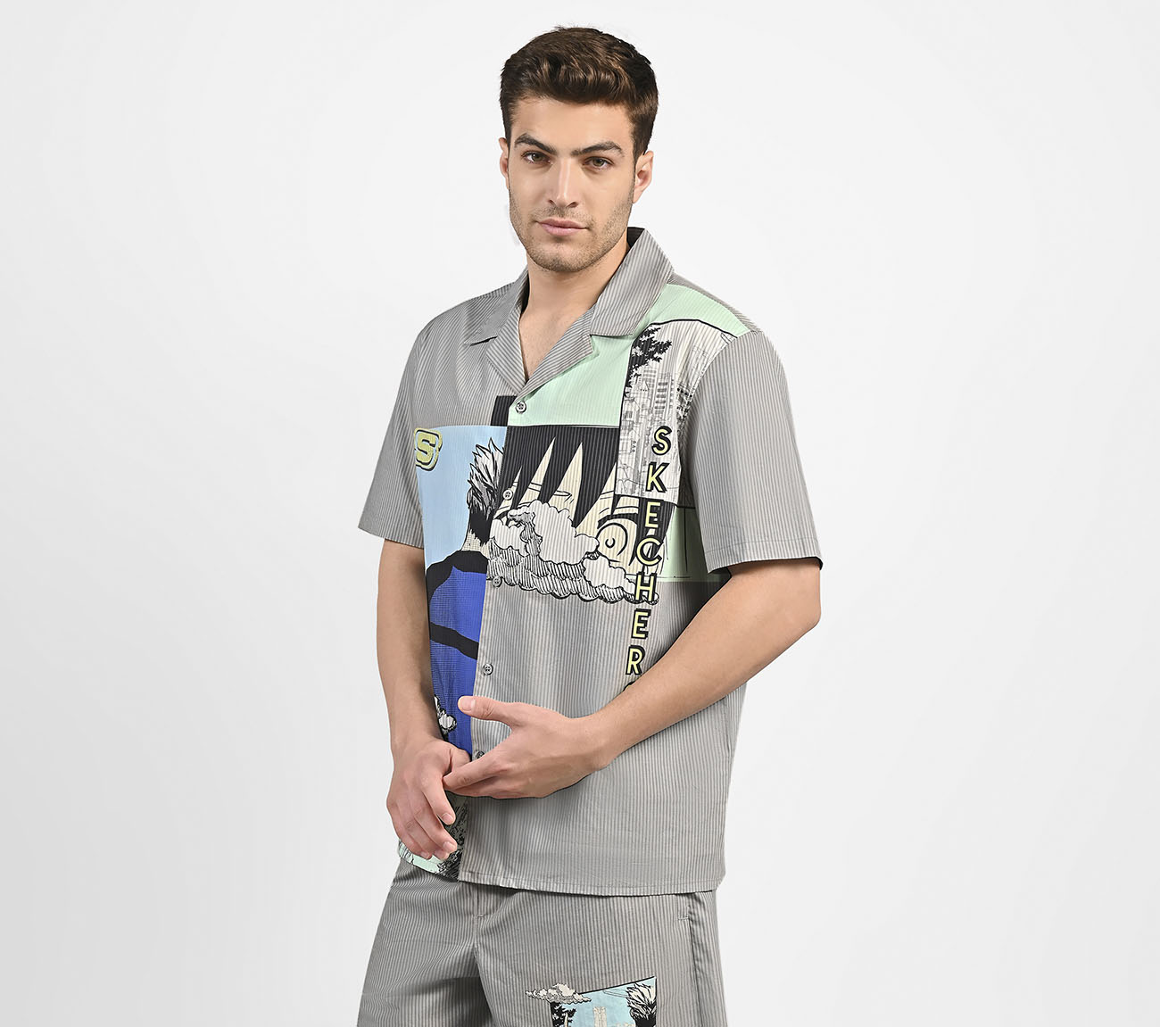 MENS ANIME STREET SHIRT, STONE/NATURAL Apparel Top View