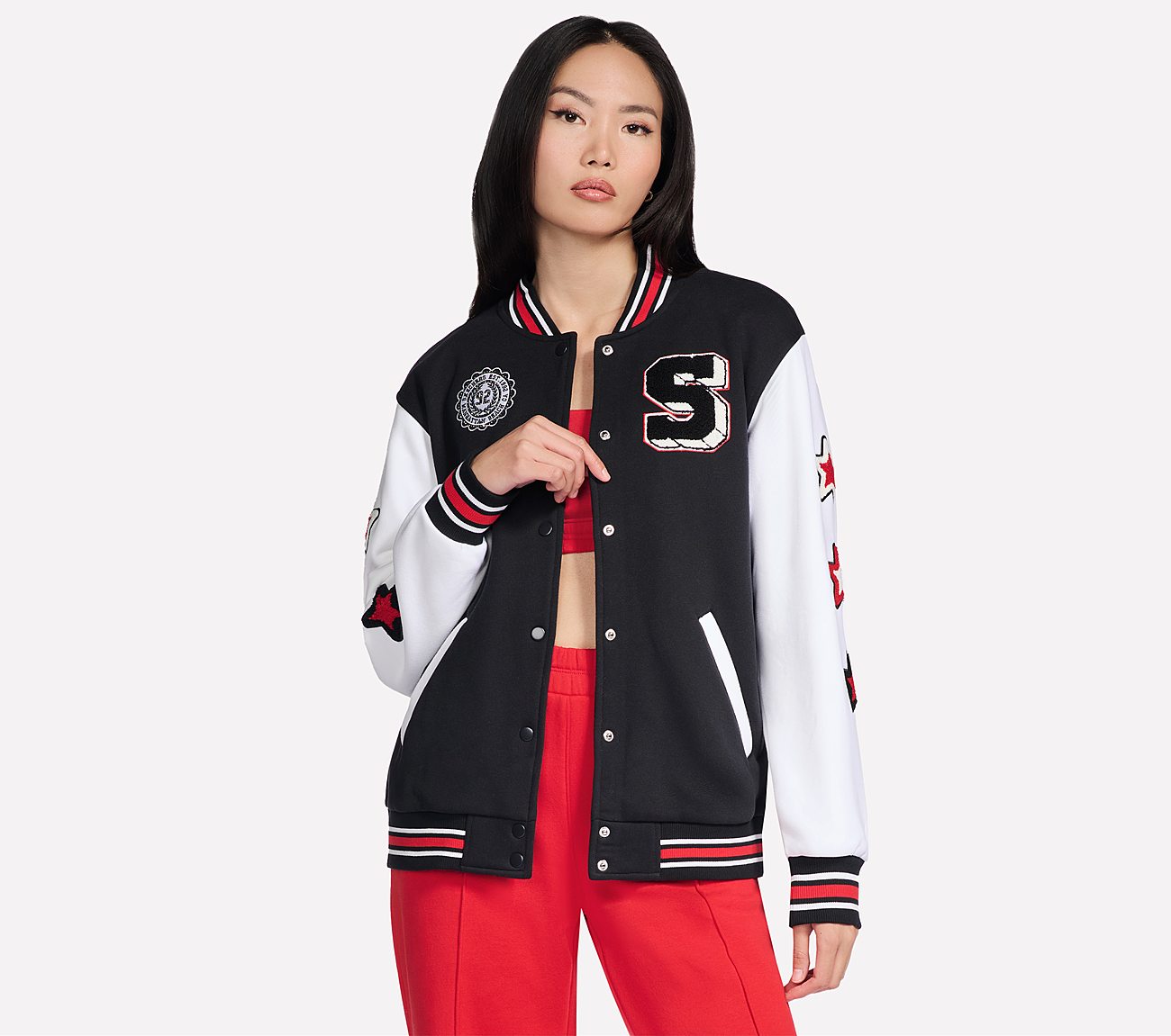 SKECHERS CLASSIC VARSITY JACKET, BLACK Apparels Left View