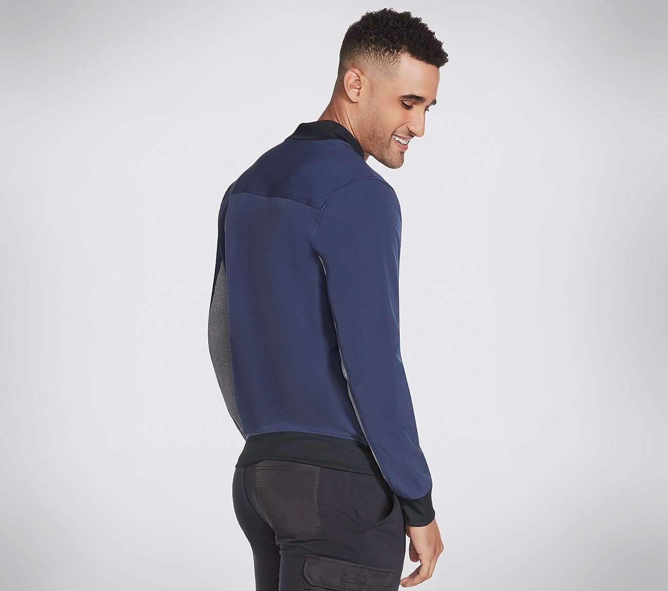 SKECHWEAVE PREMIUM BOMBER, NNNAVY Apparel Top View