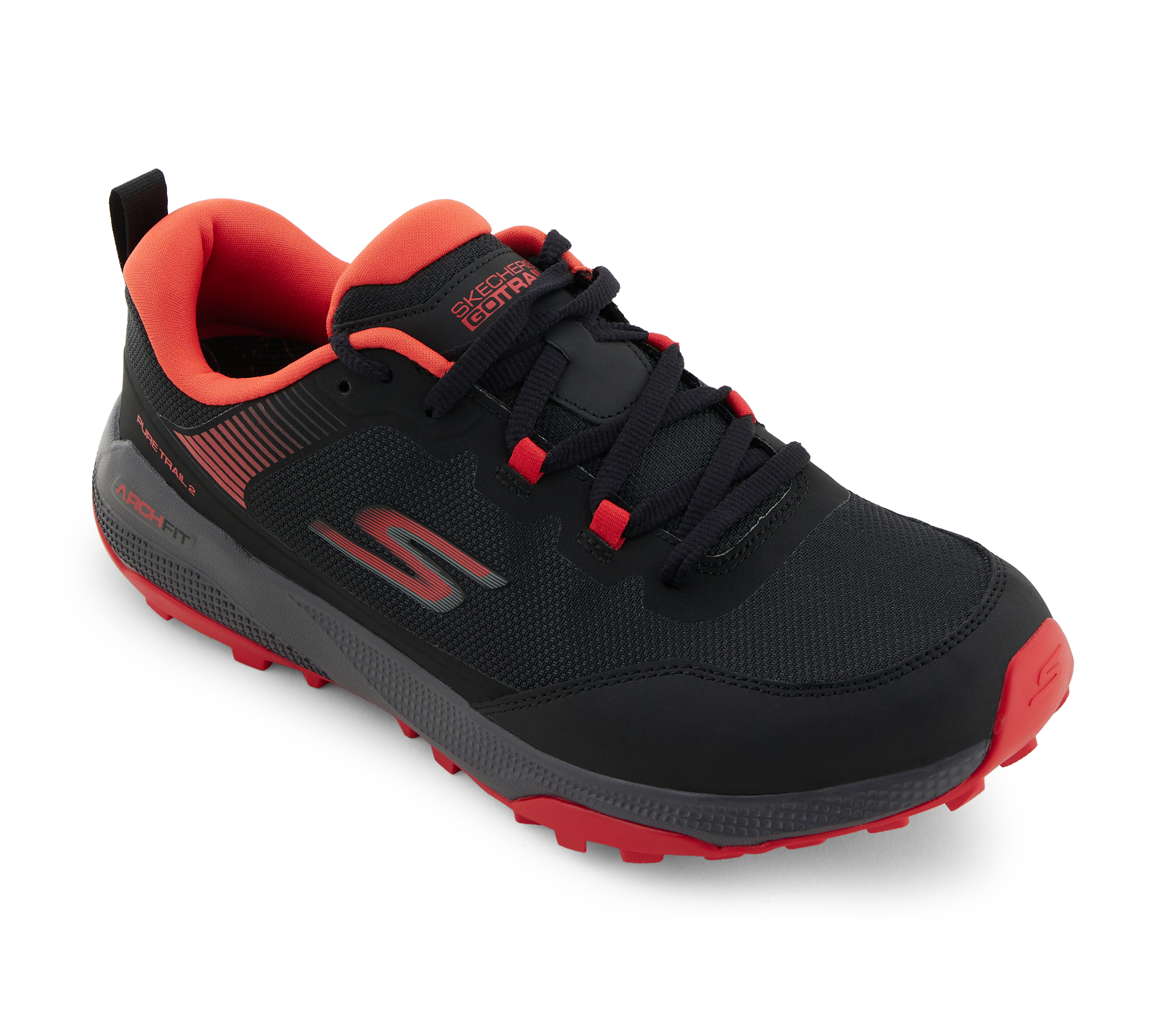 GO RUN PURE TRAIL 2 - VALLEY, BLACK/RED Footwear Lateral View
