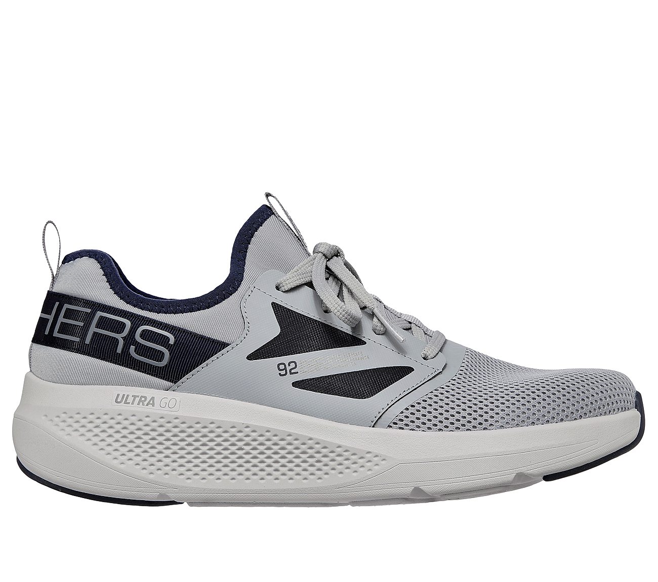 GO RUN ELEVATE, GRAY/NAVY Footwear Lateral View