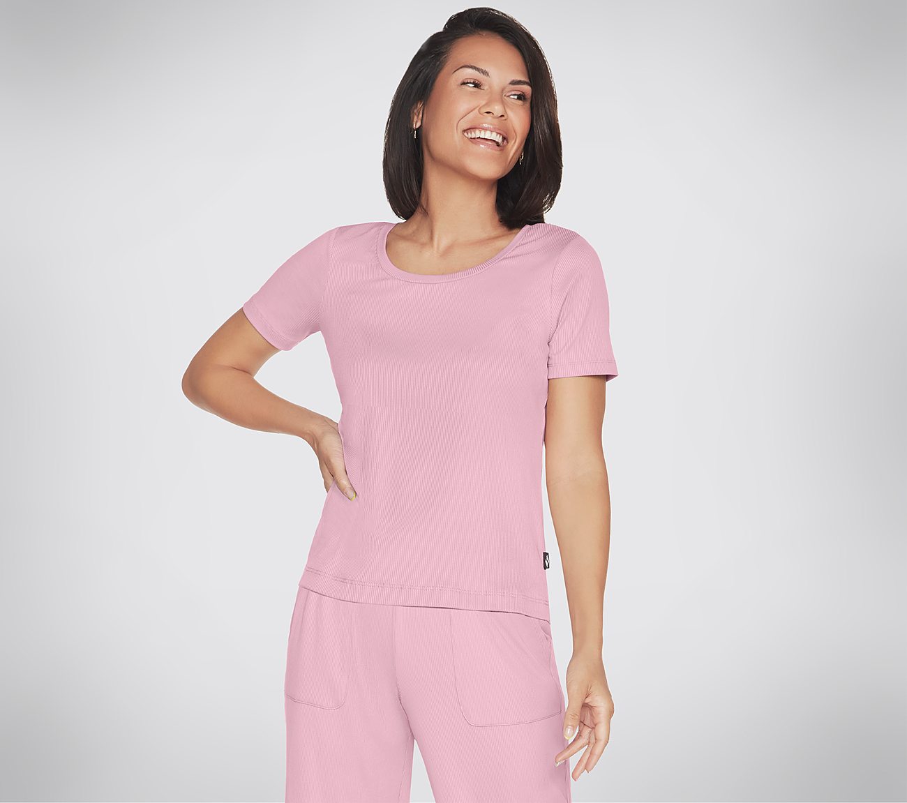 GODRI RESTORATIVE RIB T-SHIRT, PINK/GREY Apparels Lateral View