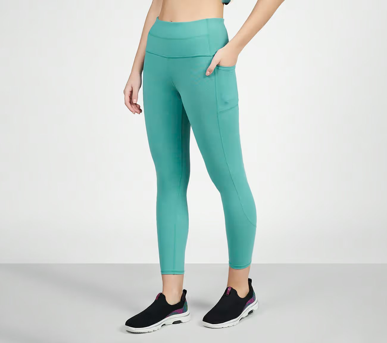 GOWALK HW 7/8 LEGGING II, WHITE/TURQUOISE Apparel Top View