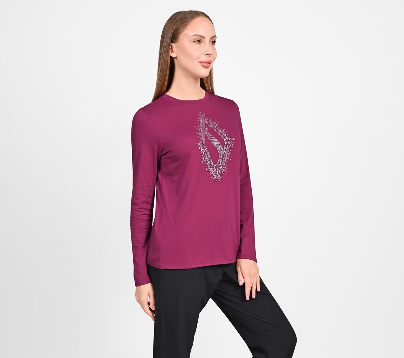 RHINESTONE BURST LS TEE, PINK/RED Apparel Bottom View
