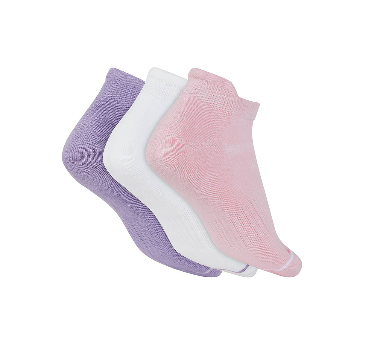 3 Pack WOMENS HALF TERRY ANKLE SOCKS, WHITE/PURPLE Accessories Top View