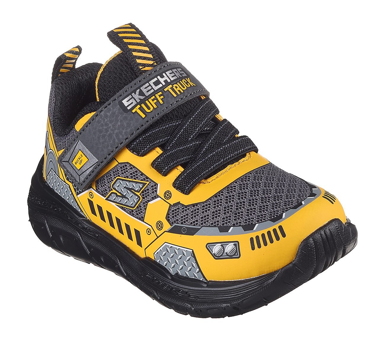 SKECH TRACKS, CHARCOAL/YELLOW Footwear Right View