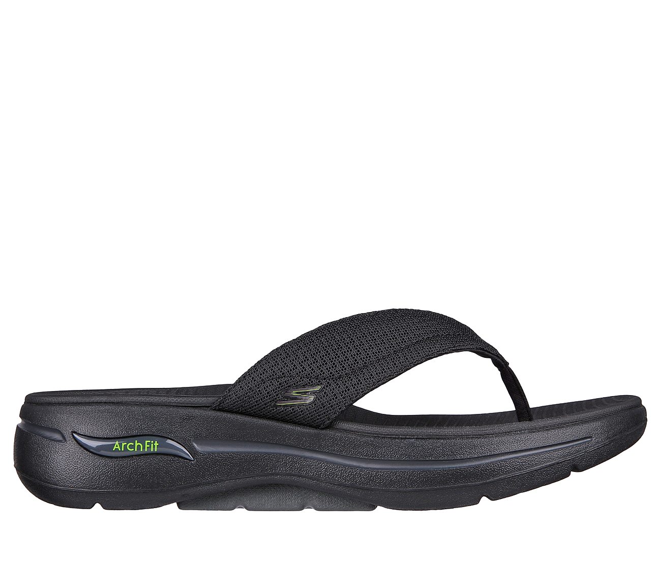 GO WALK ARCH FIT SANDAL-OFFSH, BLACK/LIME Footwear Lateral View