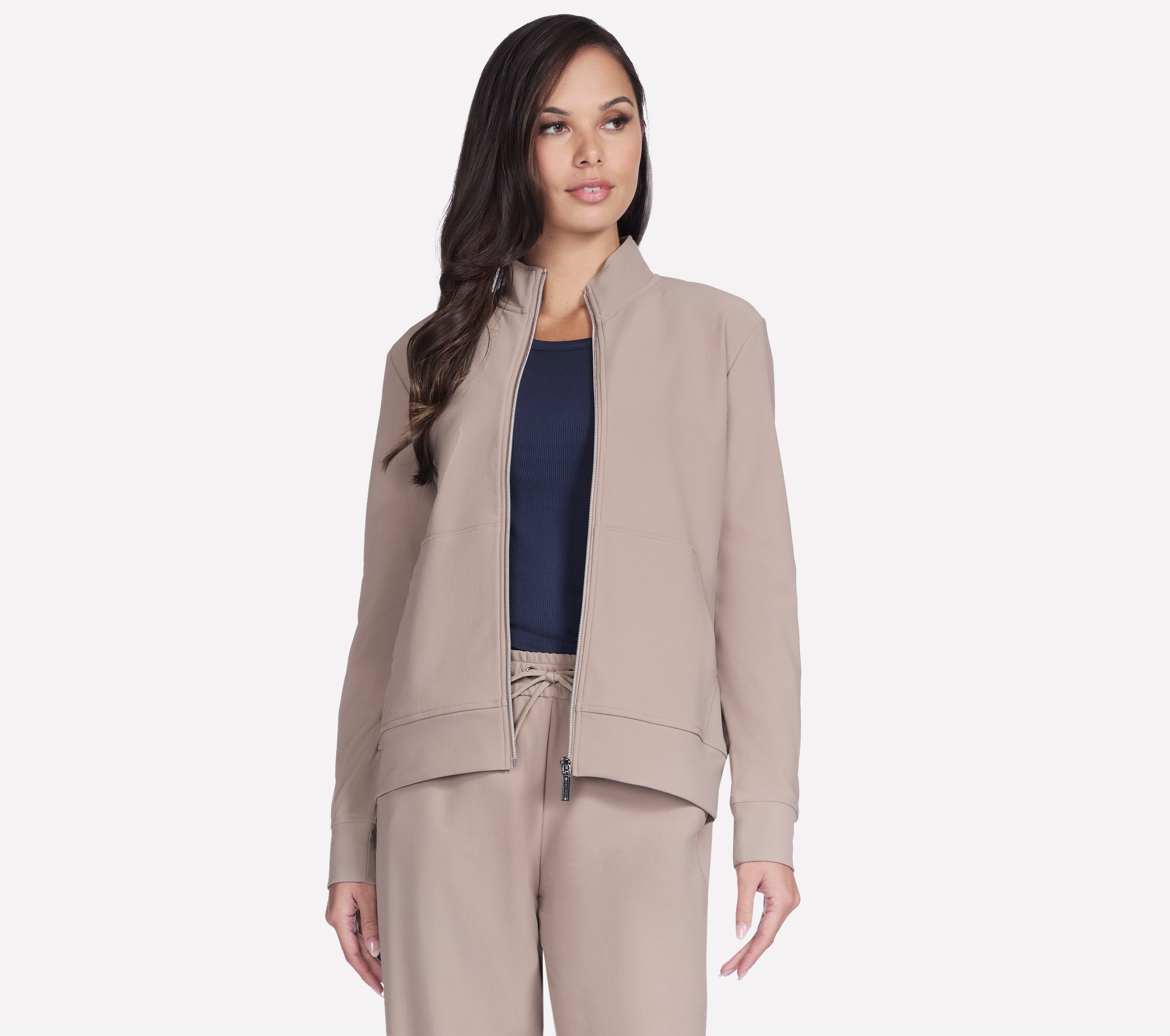 GOLUXE RIB FZ JACKET, TAUPE/BROWN
