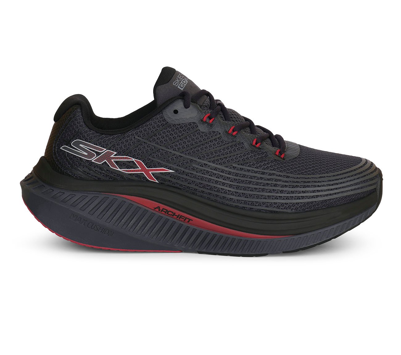 GO WALK MAX CUSHIONING ARCH F, BLACK/RED Footwear Lateral View