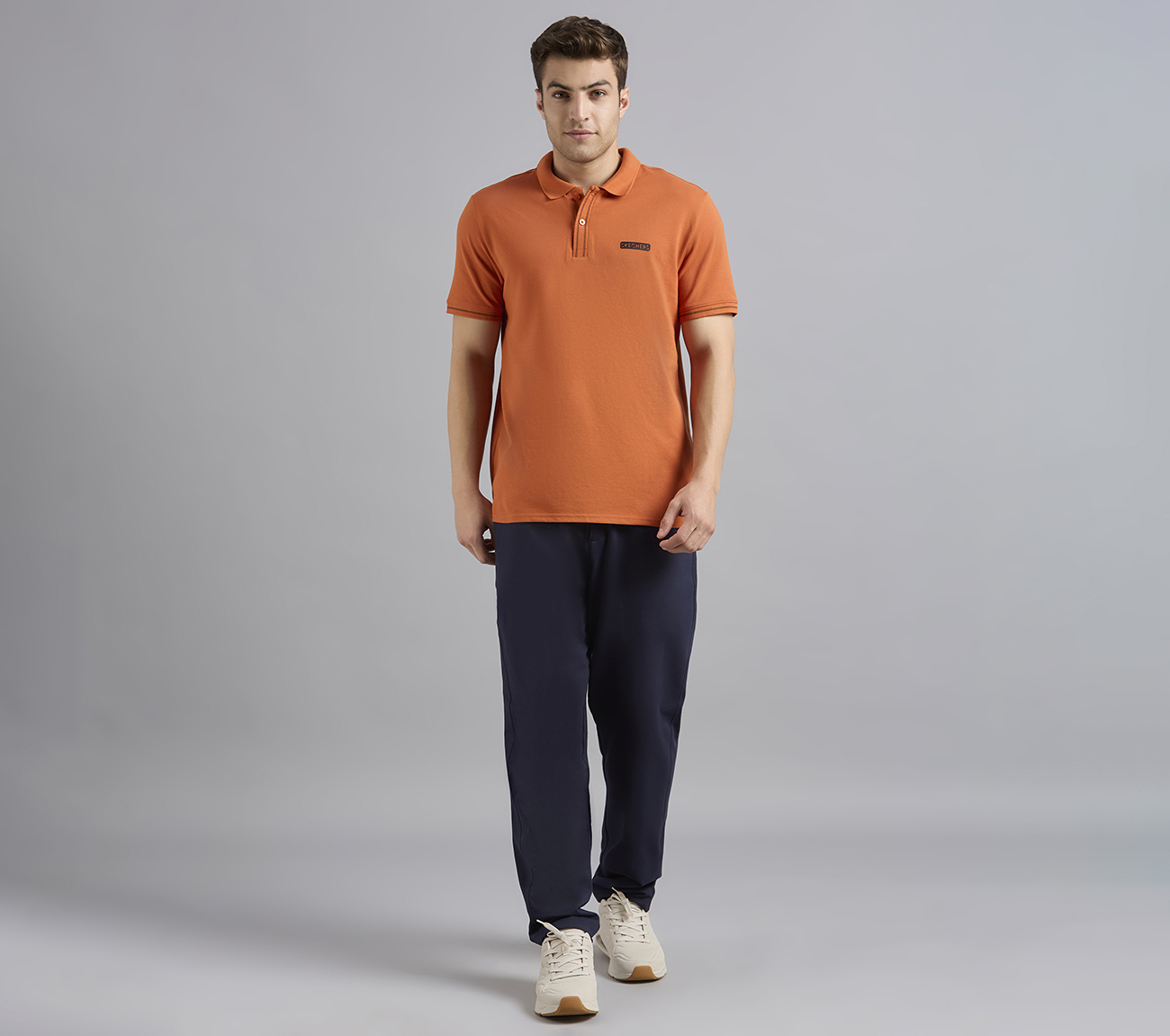 DUAL HIGHLIGHT TIPPING POLO, CHARCOAL/ORANGE Apparel Right View