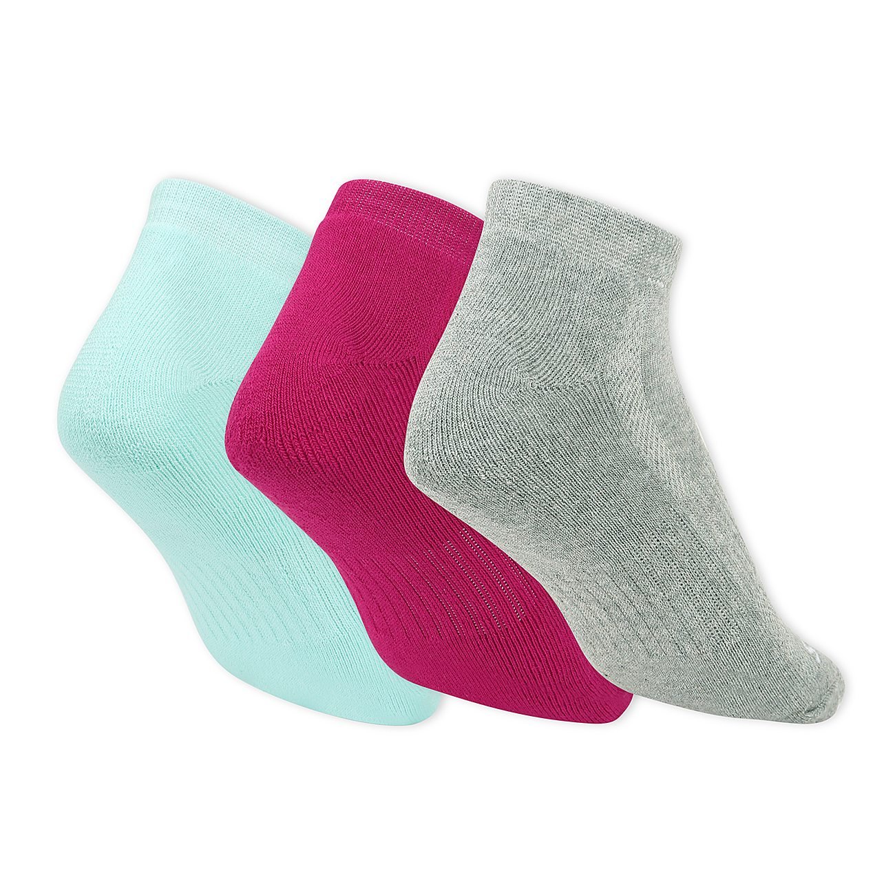 3pk Womens Half Terry Ankle, GRAY/AQUA/PINK Accessories Top View