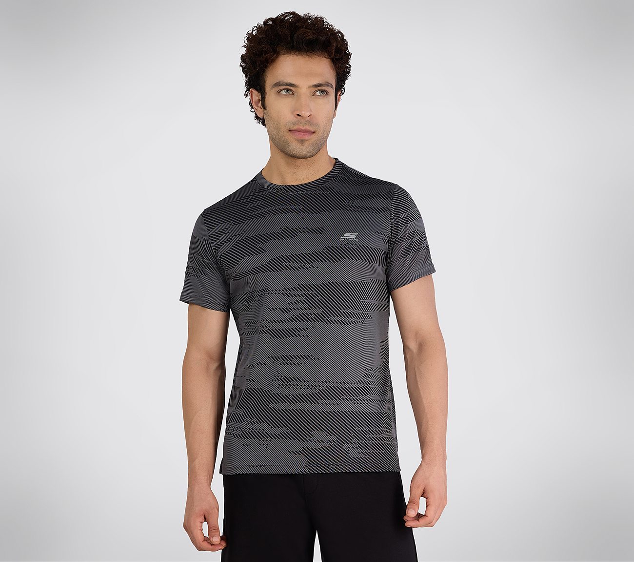 SS SKECHERS JACQUARD T-SHIRT, GUN METAL Apparel Left View
